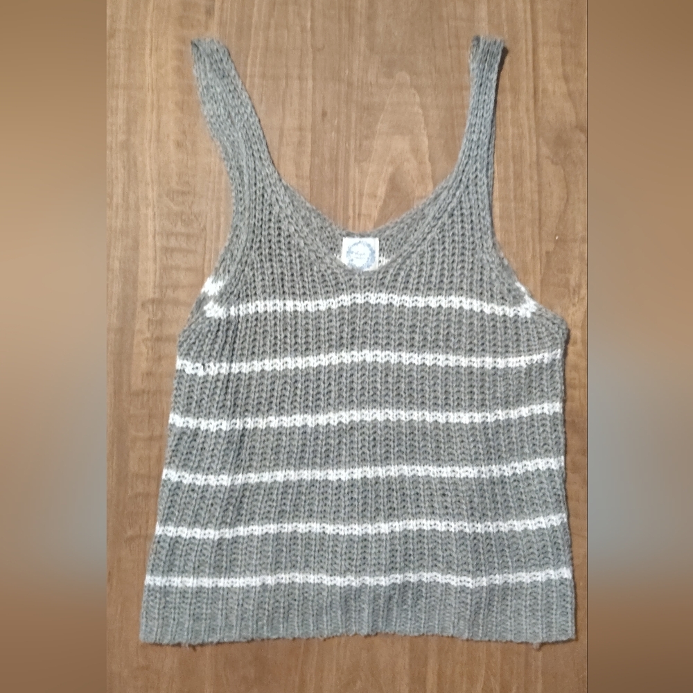 Blue Rain Brand Green and White Striped Knit Tank Top M